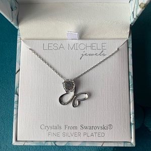 Lesa Michele Jewels Silver Plated Butterfly Necklace Crystals From Swarovski